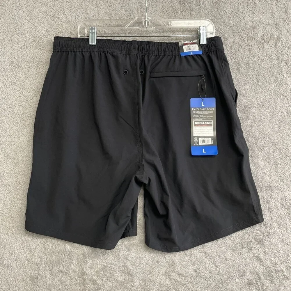 NEW Kirkland Signature Men's L Black Stretch Swim Shorts Quick-Dry Black